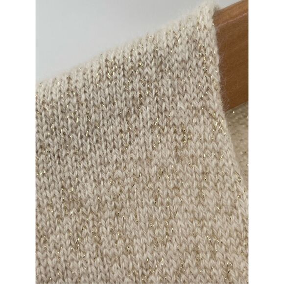 Ann Taylor Sweater Cashmere Women Small Off White Cream Gold Metallic V Neck New - Picture 6 of 13